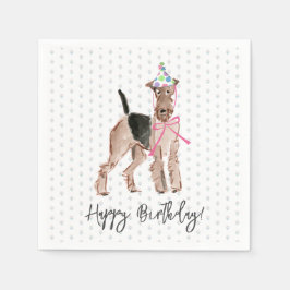Happy Birthday Airedale Dog Hat Cake Muster Spaß Serviette
