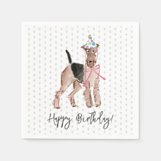 Happy Birthday Airedale Dog Hat Cake Muster Spaß Serviette (Vorderseite)