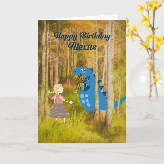 Happy Birthday Alexus Card mit Dinosaurier Karte (Gelbe Blume)