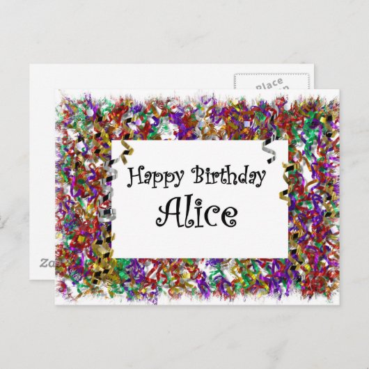 Happy Birthday Alice Postkarte (Vorne/Hinten)