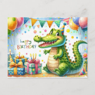 Happy Birthday Alligator Party Card Postkarte