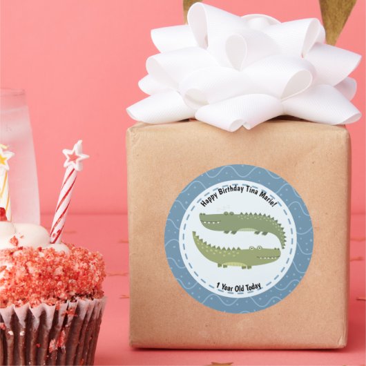 Happy Birthday Alligators Crocodiles Together Runder Aufkleber (Party)