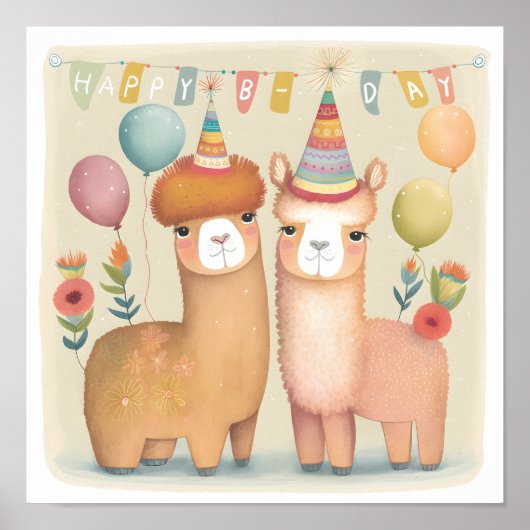 Happy Birthday Alpacas Poster (Vorne)
