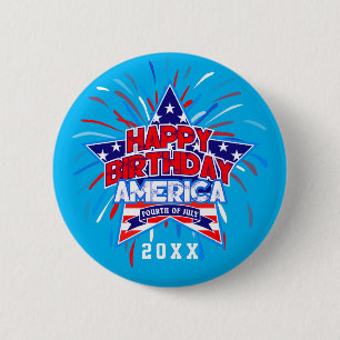 Happy Birthday America 4. Juli Unabhängigkeit BLAU Button