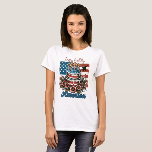 Happy Birthday America mit F-15 Jet T-Shirt (Vorne ganz)