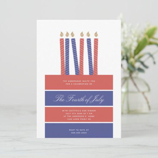 Happy Birthday America Red Blue 4. Juli Party Einladung (Stehend Vorderseite)