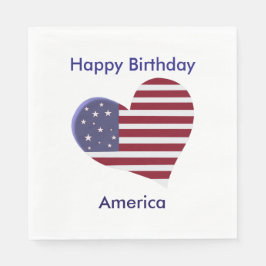 Happy Birthday America, Red White and Blue Heart Serviette