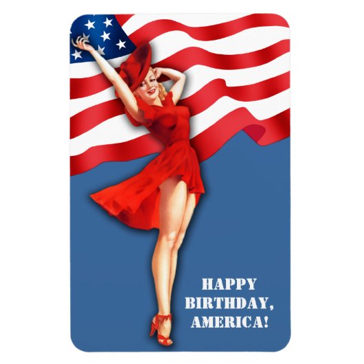 Happy Birthday, America. Retro Pin-up Magnet (Vertikal)
