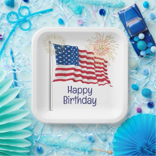 Happy Birthday American Flag Pappteller (Party)
