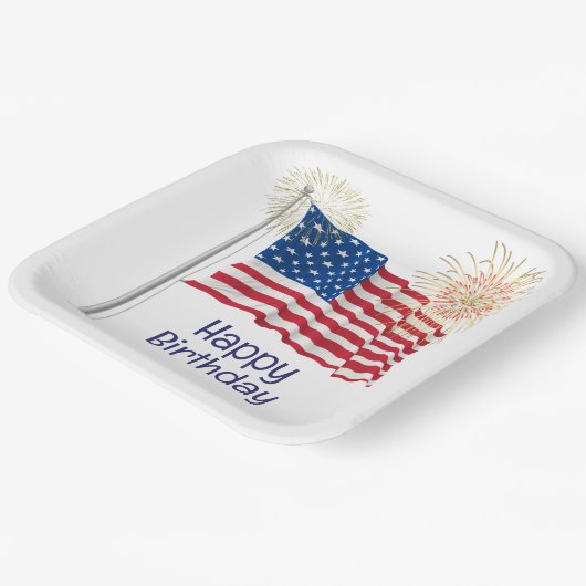 Happy Birthday American Flag Pappteller (Gewinkelt)