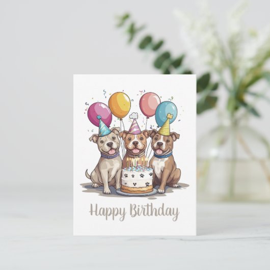 Happy Birthday American Pit Bull Terrier Dogs Postkarte (Stehend Vorderseite)