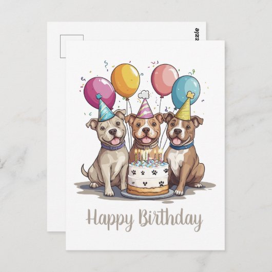 Happy Birthday American Pit Bull Terrier Dogs Postkarte (Vorne/Hinten)