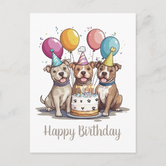 Happy Birthday American Pit Bull Terrier Dogs Postkarte (Vorderseite)