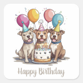 Happy Birthday American Pit Bull Terrier Dogs Quadratischer Aufkleber