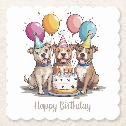 Happy Birthday American Pit Bull Terrier Dogs Untersetzer (Vorderseite)