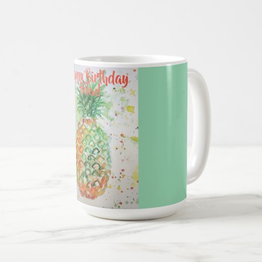 Happy Birthday Ananas Art Lime Green Name Tasse (VorderseiteRechts)