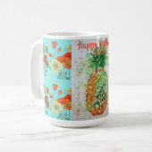 Happy Birthday Ananas Art Orange Mohn Name Tasse (Vorderseite Links)