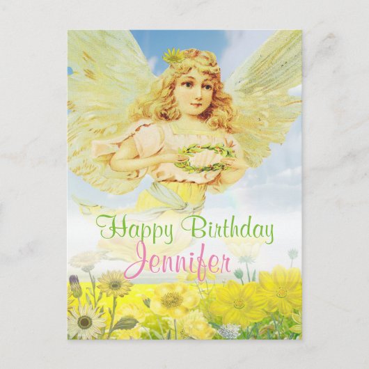 Happy Birthday Angel with Wreath Postkarte (Vorderseite)