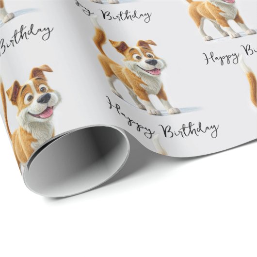Happy Birthday aniated Dog Geschenkpapier (Rolleneckpunkt)