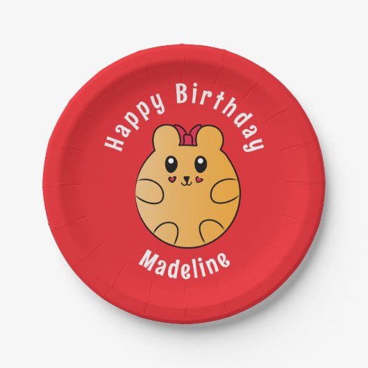 Happy Birthday Animal Cartoon Personalisiert Red Pappteller (Vorderseite)