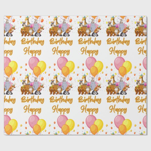 Happy Birthday Animal Collection Packaging Paper Geschenkpapier (Flach)