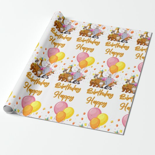 Happy Birthday Animal Collection Packaging Paper Geschenkpapier (Ungerollt)