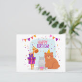 Happy Birthday Animal Illustriert Ankündigungspostkarte (Stehend Vorderseite)