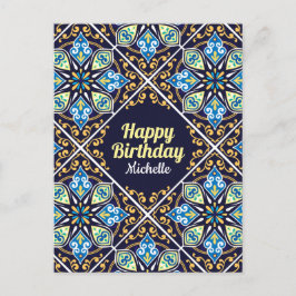 Happy Birthday anpassbare blaue Azulejos Postkarte