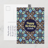 Happy Birthday anpassbare blaue Azulejos Postkarte (Vorne/Hinten)