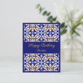 Happy Birthday anpassbare blaue Azulejos Postkarte (Stehend Vorderseite)