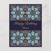 Happy Birthday anpassbare blauen Azulejos, Postc Postkarte (Vorderseite)