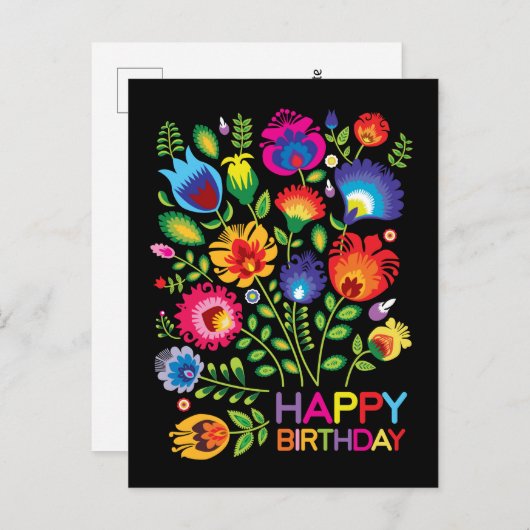 Happy Birthday anpassbare Folklore Postkarte (Vorne/Hinten)