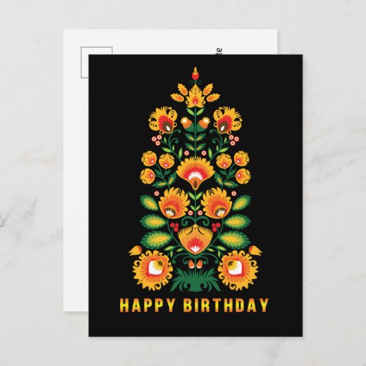 Happy Birthday anpassbare Folklore Postkarte (Vorne/Hinten)