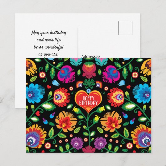 😍 Happy Birthday anpassbare Folklore Postkarte (Vorne/Hinten)