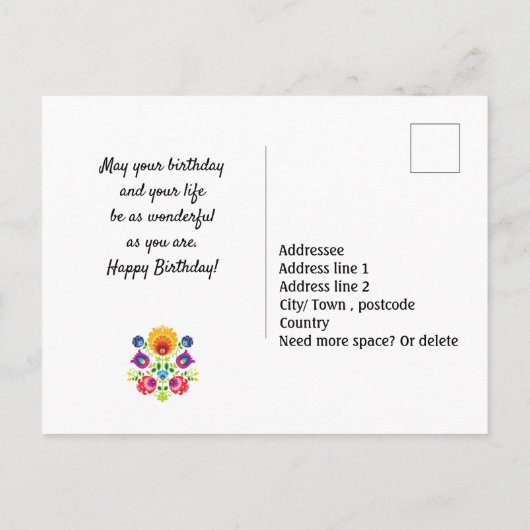😍 Happy Birthday anpassbare Folklore Postkarte (Rückseite)