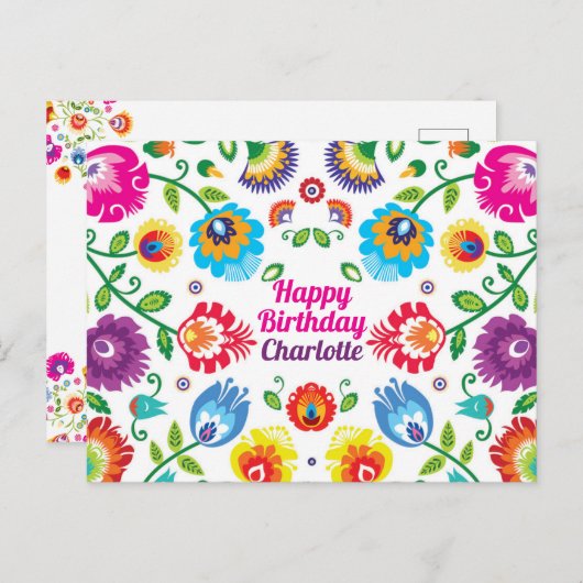 Happy Birthday anpassbare horizontale Folklore Postkarte (Vorne/Hinten)