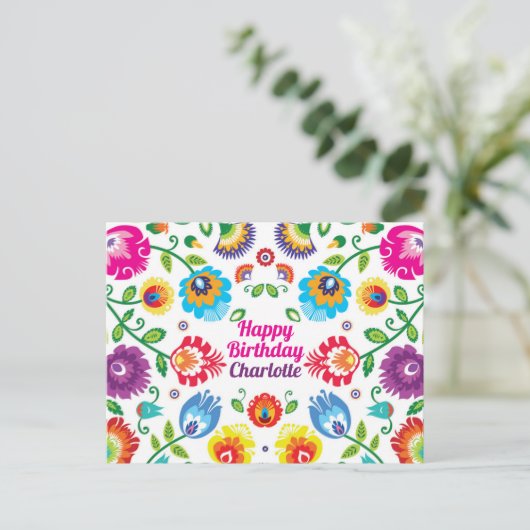 Happy Birthday anpassbare horizontale Folklore Postkarte (Stehend Vorderseite)