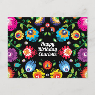 🎁 Happy Birthday anpassbare horizontale Folklore Postkarte