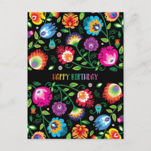 🌸 Happy Birthday anpassbare vertikale Folklore Postkarte