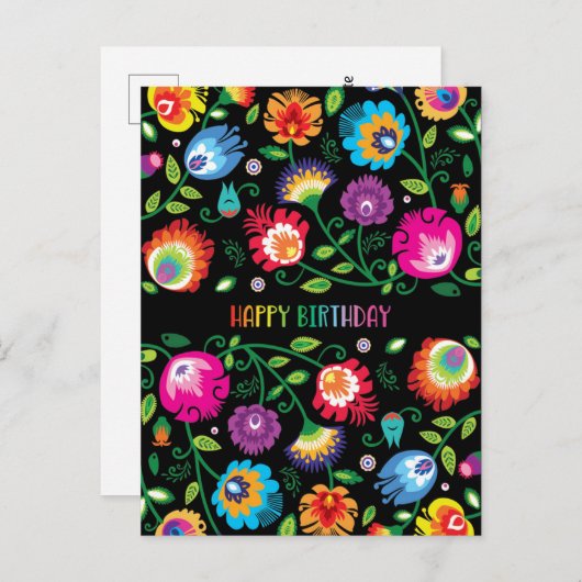 🌸 Happy Birthday anpassbare vertikale Folklore Postkarte (Vorne/Hinten)