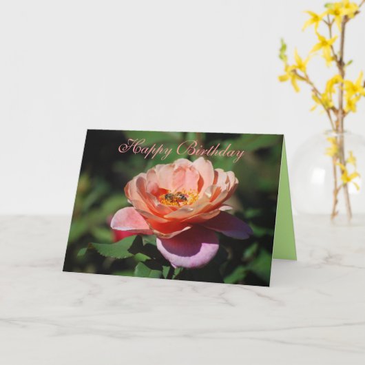 Happy Birthday Apricot & Lavender Rose Honeybee Karte (Gelbe Blume)