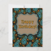 Happy Birthday Aqua Black Gold Paisley Mitteilungskarte (Vorderseite)