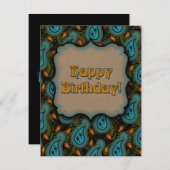 Happy Birthday Aqua Black Gold Paisley Mitteilungskarte (Vorne/Hinten)