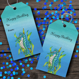 Happy Birthday Aqua Blue Sea Dragon Creature Geschenkanhänger