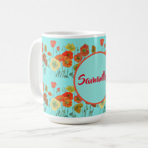 Happy Birthday aqua Orange Poppy Frauen Name Tasse