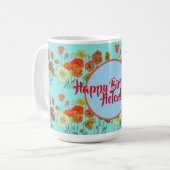Happy Birthday aqua Orange Poppy Frauen Name Tasse (Vorderseite Links)