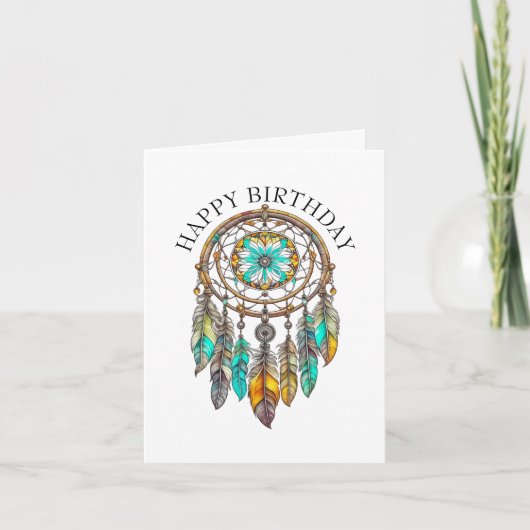 Happy Birthday Aquamarin Dreamcatchers Mystical Karte (Vorderseite)