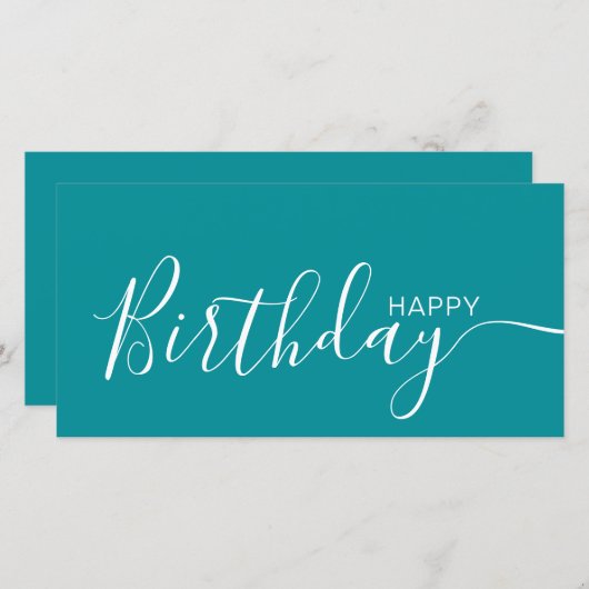 Happy Birthday Aquamarin White Modern Flat Card (Vorne/Hinten)