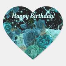 Happy Birthday | Aquamarine Rose mit Glitzer Aqua