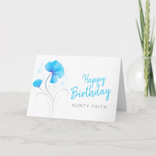 Happy Birthday Aquarell Blau Mohnblüte Blume Karte (Vorderseite)